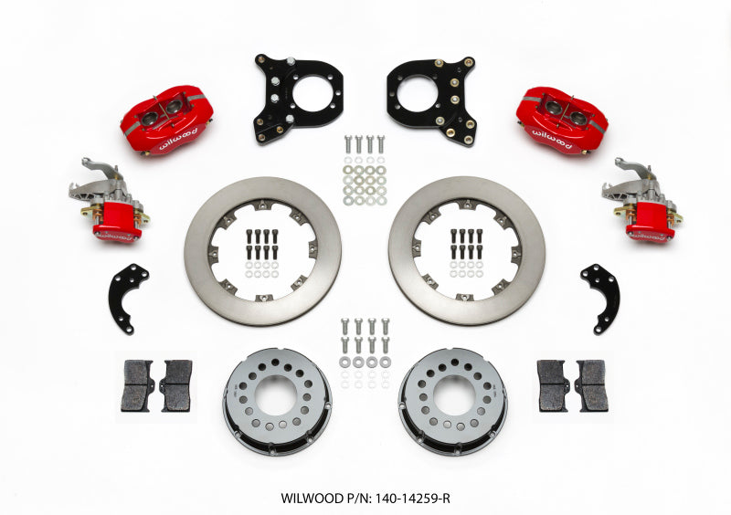WIL Dynalite Brake Kit - Wilwood Forged Dynalite P/S Rear Kit w/MC4 P-Brake Red Chev 12 Bolt w/Clip Elimin-Staggered