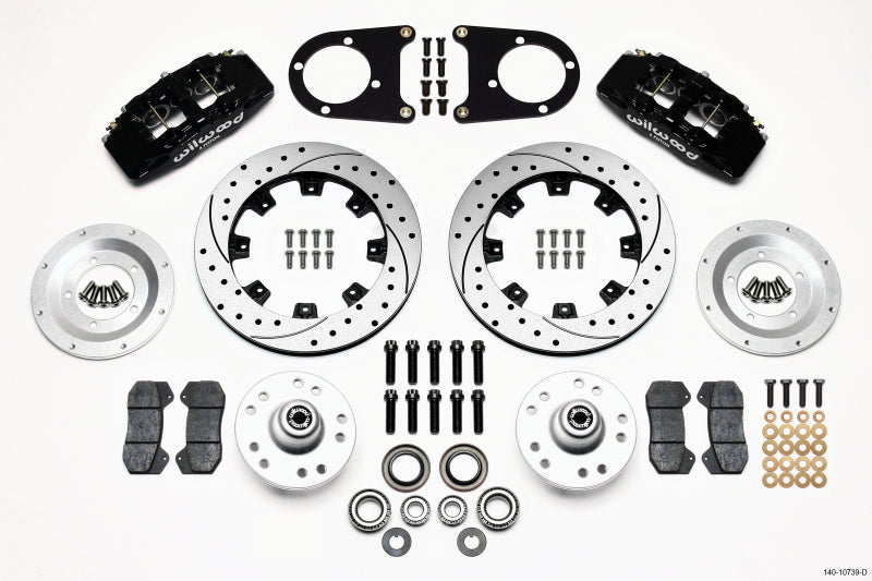 WIL Dynapro Brake Kit - Wilwood Dynapro 6 Front Hub Kit 12.19in Drilled 37-48 Ford Psgr. Car Spindle