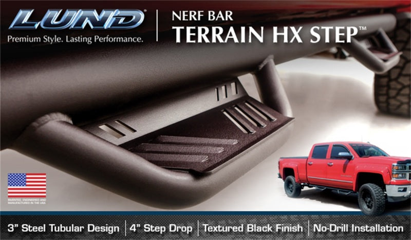 LND Nerf Bars - Black - Lund 2019 Chevrolet Silverado 1500 Crew Cab Terrain HX Step Nerf Bars - Black