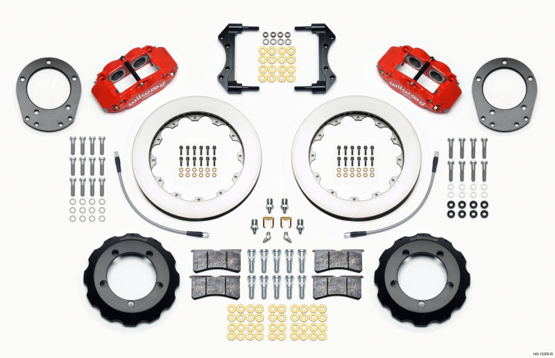 WIL Superlite Brake Kit - Wilwood Narrow Superlite 4R Front Hat Kit 12.88in Red 76-77 Ford Bronco Dana 44 w/Lines
