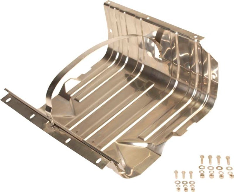 KEN Gas Tank Skid Plate - Kentrol 76-90 Jeep CJ/Wrangler YJ Gas Tank Skid Plate with strap - Polished Silver