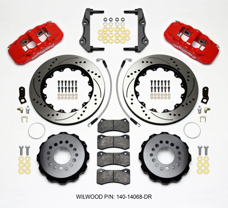 WIL Aero Brake Kit - Wilwood AERO4 Rear Kit 14.25in Drilled Red 2014-Up Challenger w/Lines