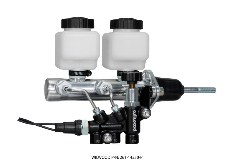 WIL Master Cylinder - Wilwood Tandem Remote M/C Kit w L/H Bracket & Prop Valve - 15/16in Bore Ball Burnished-W/Pushrod