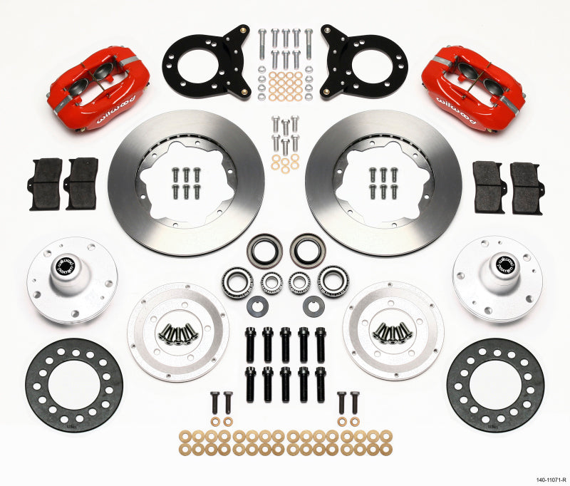 WIL Dynalite Brake Kit - Wilwood Forged Dynalite Front Kit 11.00in Red 1965-1969 Mustang Disc & Drum Spindle