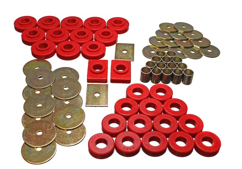 ES Body Mounts - Red - Energy Suspension 55-57 Chevy Full Size (Belair/Caprice/Impala) Red Body Mount Set
