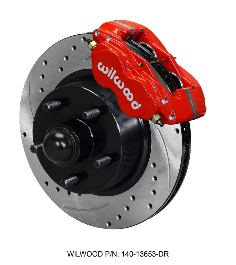 WIL Dynalite Brake Kit - Wilwood Forged Dynalite-M Front Kit 11.30in 1 PC Rotor&Hub Drill-Red 60-68 Ford / Mercury Full Size