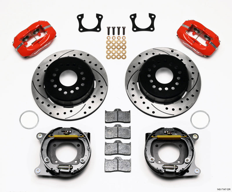 WIL Dynalite Brake Kit - Wilwood Forged Dynalite P/S Park Brake Kit Drilled Red 58-64 Olds/Pontiac Ends
