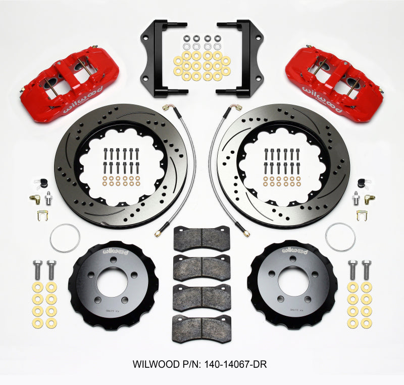 WIL Aero Brake Kit - Wilwood AERO6 Front Hat Kit 14.25 Drilled Red 2014-Up Challenger w/Lines