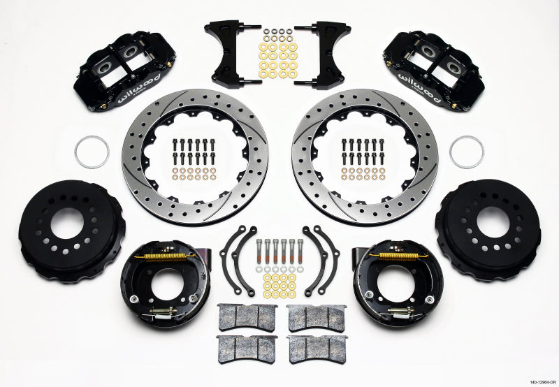 WIL Superlite Brake Kit - Wilwood Narrow Superlite 4R Rear P-Brk Kit 12.88in Drilled Chevy 12 Bolt w/ C-Clips