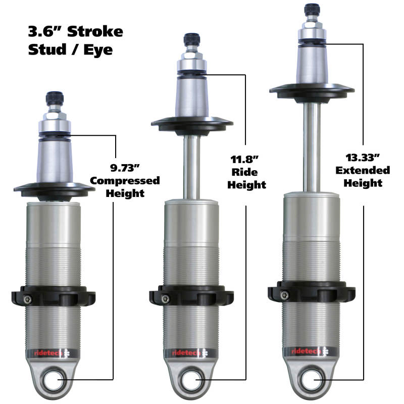 RID HQ Coilovers - Universal - Ridetech HQ Series CoilOver Shock 3.6in Travel 2.5in Coil Eye/Stud Mounting 9.425inx13.025in