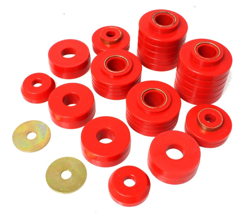 ES Body Mounts - Red - Energy Suspension 80-98 Ford F250/F350 / 80-92 Ford F100/F150 / 85-98 Ford F450 Red Body Mount Set