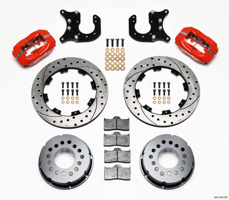 WIL Dynalite Brake Kit - Wilwood Forged Dynalite P/S Rear Kit Drilled Red Chevy 12 Bolt-Spec 3.15in Bearing