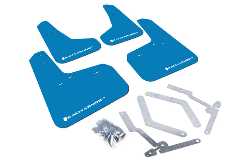 RAL UR Blue Flap/Wht Logo - Rally Armor 12-19 Ford Focus ST / 16-19 RS Nitrous Blue UR Mud Flap w/White Logo