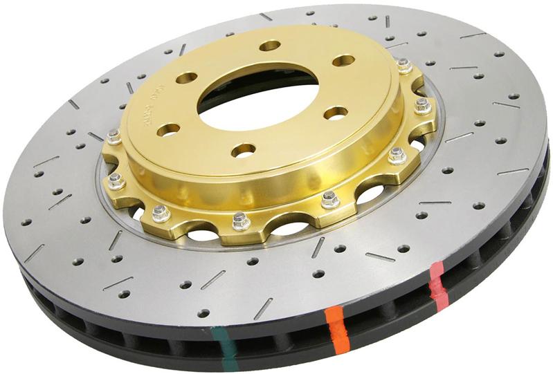 DBA 5000 Slot&Drill Rotors - DBA 02-10 WRX / 13+ FR-S / 13+ BRZ Premium Front Drilled & Slotted 5000 Series Rotor w/ Gold Hat