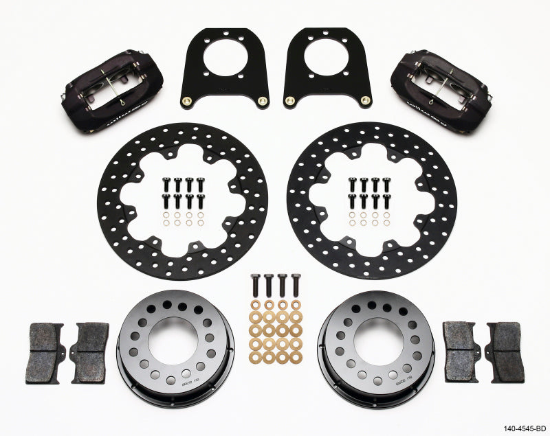 WIL Dynalite Brake Kit - Wilwood Forged Dynalite Rear Drag Kit Drilled Rotor Chev 12 Bolt w/Clip Eliminator