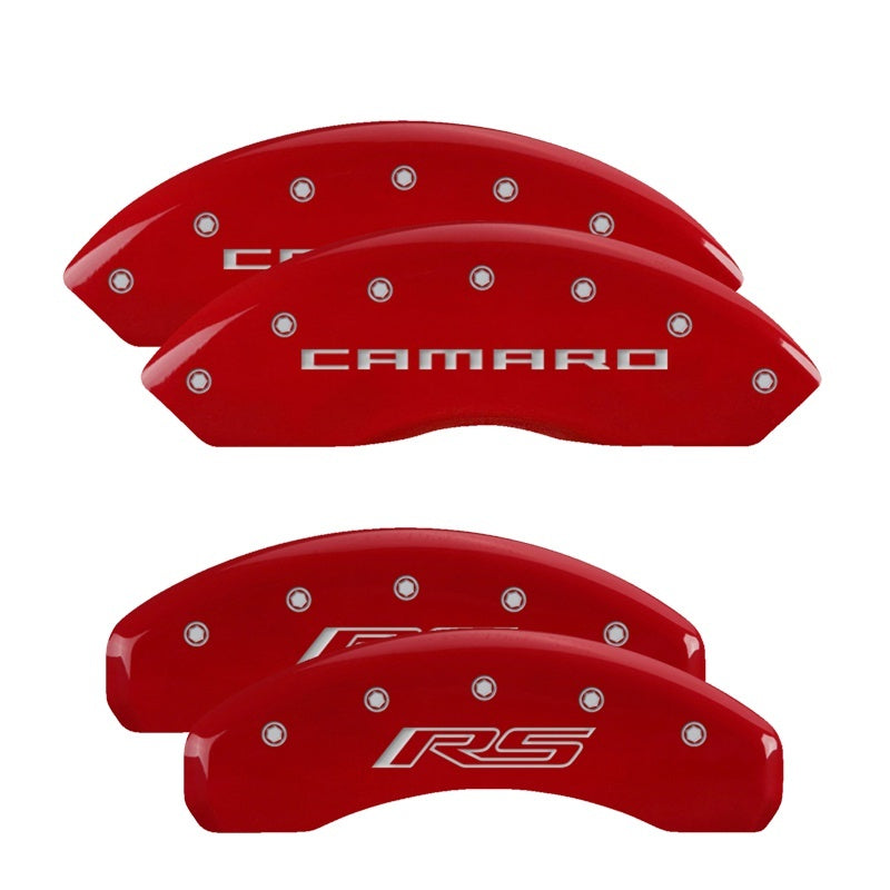 MGP Caliper Covers 4 Logo - MGP 4 Caliper Covers Engraved Front Gen 5/Camaro Engraved Rear Gen 5/RS Red finish silver ch