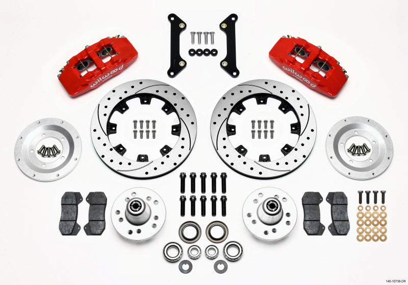 WIL Dynapro Brake Kit - Wilwood Dynapro 6 Front Hub Kit 12.19in Drilled Red 70-78 Camaro