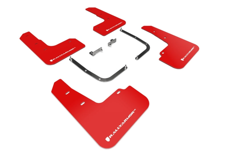 RAL UR Red Flap/Wht Logo - Rally Armor 19-21 Hyundai Veloster Turbo/2.0/R-Spec Red UR Mud Flap w/White Logo