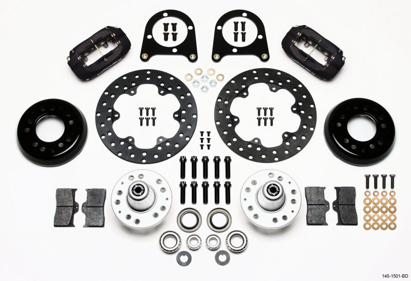 WIL Dynalite Brake Kit - Wilwood Forged Dynalite Front Drag Kit Drilled Rotor 37-48 Ford Psgr. Car Spindle