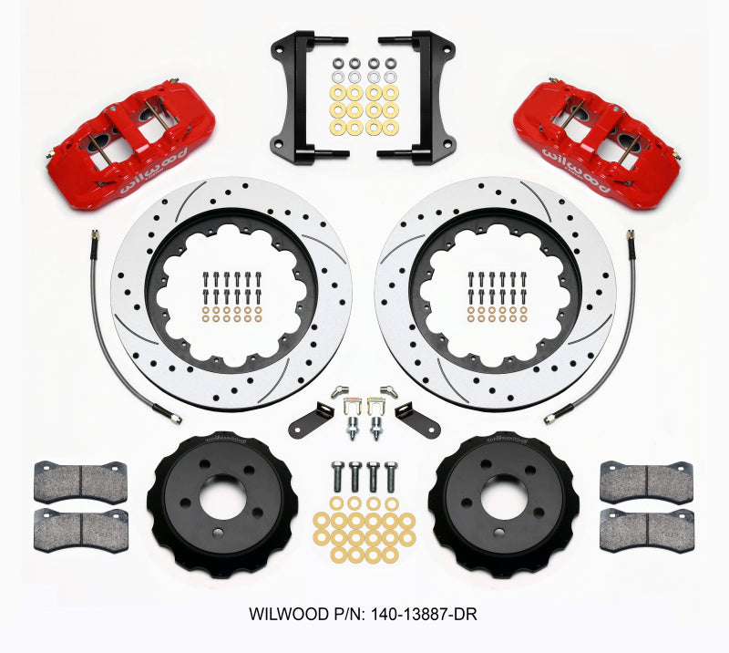 WIL Aero Brake Kit - Wilwood AERO6 Front Hat Kit 15.00 Drilled Red 15-23 Mustang w/Lines