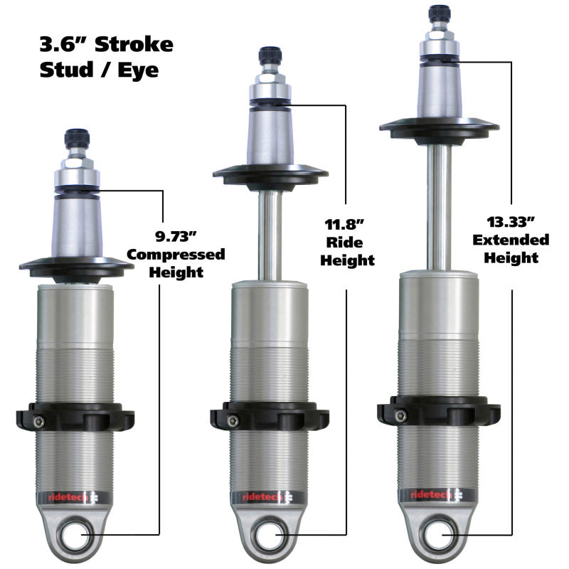 RID HQ Coilovers - Universal - Ridetech HQ Series CoilOver Shock 3.6in Travel 2.5in Coil Eye/Stud Mounting 9.425inx13.025in