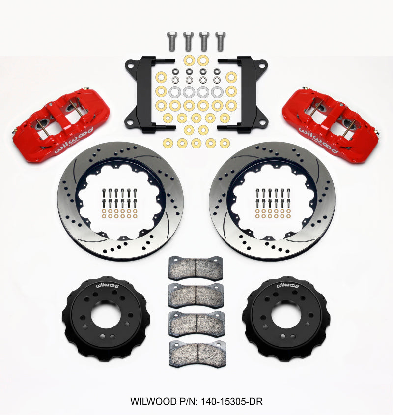 WIL Aero Brake Kit - Wilwood AERO6 Front Hat Kit 14.00 Drilled Red 63-87 C10 w/ Wilwood Pro Spindles