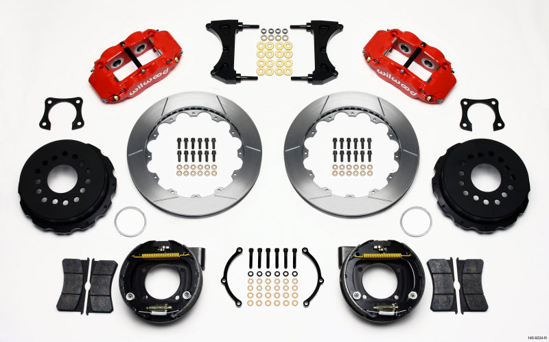 WIL Superlite Brake Kit - Wilwood Narrow Superlite 4R Rear P-Brk Kit 12.88in Red 58-64 Olds/Pontiac Ends 2.81in Offset