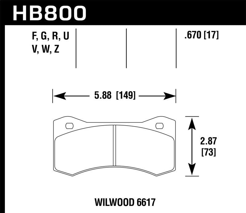 HAWK DTC-30 Brake Pad Sets - Hawk Wilwood 17mm 6617 Caliper Brake Pad Set