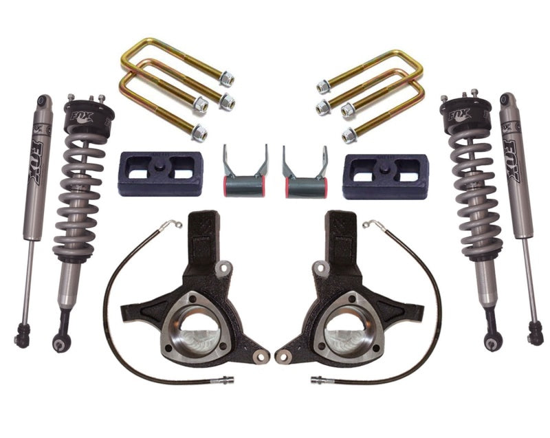 MXT Coilover - FOX 2.0 Perf - MaxTrac 16-18 GM C1500 2WD w/Stamped Steel Susp. 7in/4in MaxPro Elite Spindle Lift Kit w/FOX Shocks