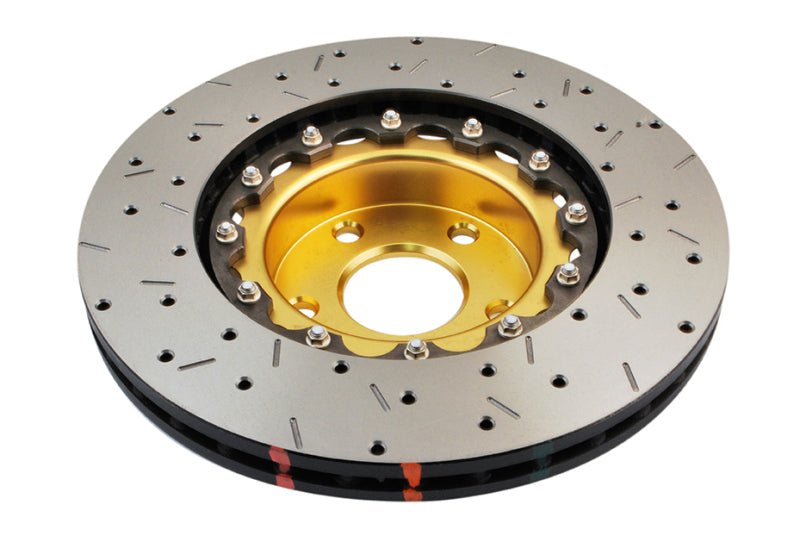 DBA 5000 Slot&Drill Rotors - DBA 02-10 WRX / 13+ FR-S / 13+ BRZ Premium Front Drilled & Slotted 5000 Series Rotor w/ Gold Hat