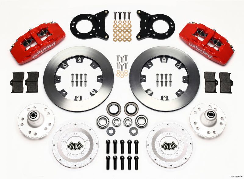 WIL Dynapro Brake Kit - Wilwood Dynapro 6 Front Hub Kit 12.19in Red 1970-1973 Mustang Disc & Drum Spindle