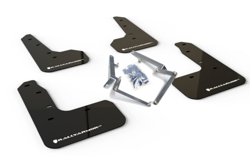 RAL UR Blk Flap/Wht Logo - Rally Armor 17-21 Honda Civic Sport/Sport Touring Black UR Mud Flap w/White Logo