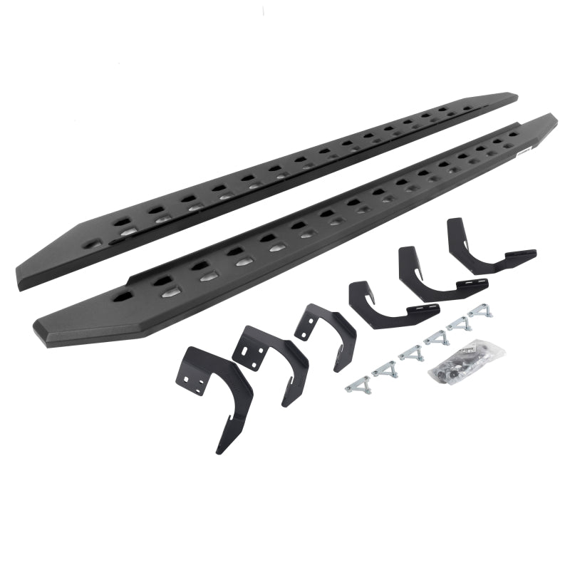GOR RB20 Slim Running Boards - Go Rhino 19-22 Ram 1500 CC 4DR (Not Classic) RB20 Slim Running Boards Kit (w/Brackets) - Tex. Blk