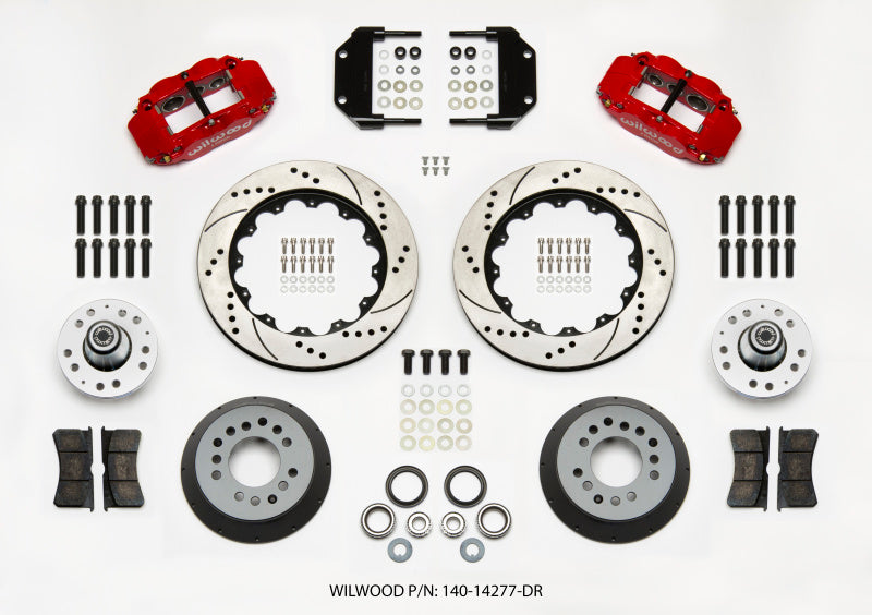 WIL Superlite Brake Kit - Wilwood Narrow Superlite 6R Front Hub Kit 14.00in Drill Red Magnum Force Drop Spindle