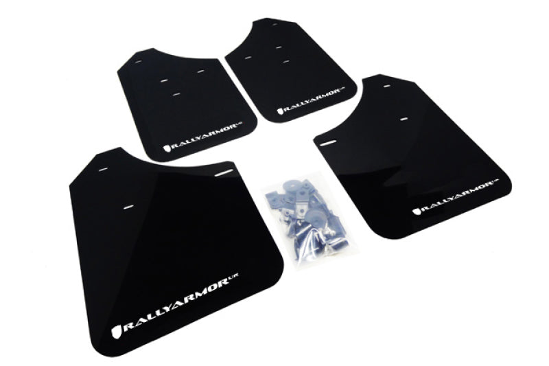 RAL Classic Blk Flap/Wht Logo - Rally Armor 02-07 Subaru WRX/STI/RS/2.5i (Wagons Req. Mod.) Black UR Mud Flap w/White Logo