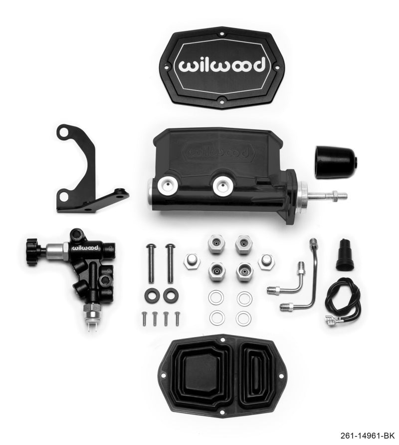WIL Master Cylinder - Wilwood Compact Tandem M/C - 7/8in Bore - w/Bracket and Valve (Pushrod) - Black