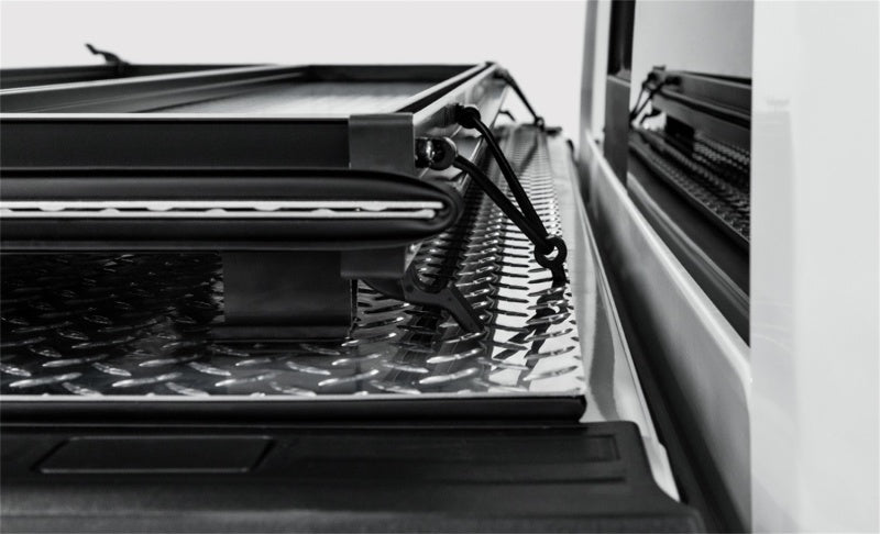 ACC LOMAX Tri-Fold Cover - Access LOMAX Tri-Fold Cover Black Urethane Finish Split Rail 09-18 Ram 1500 - 6ft 4in Bed