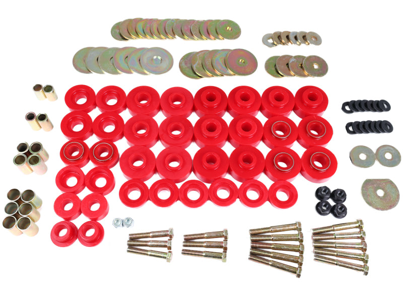 ES Body Mounts - Red - Energy Suspension 65-67 Chevrolet Biscayne/Bel Air/Caprice/Impala Body Mount Set w/ Hardware - Red