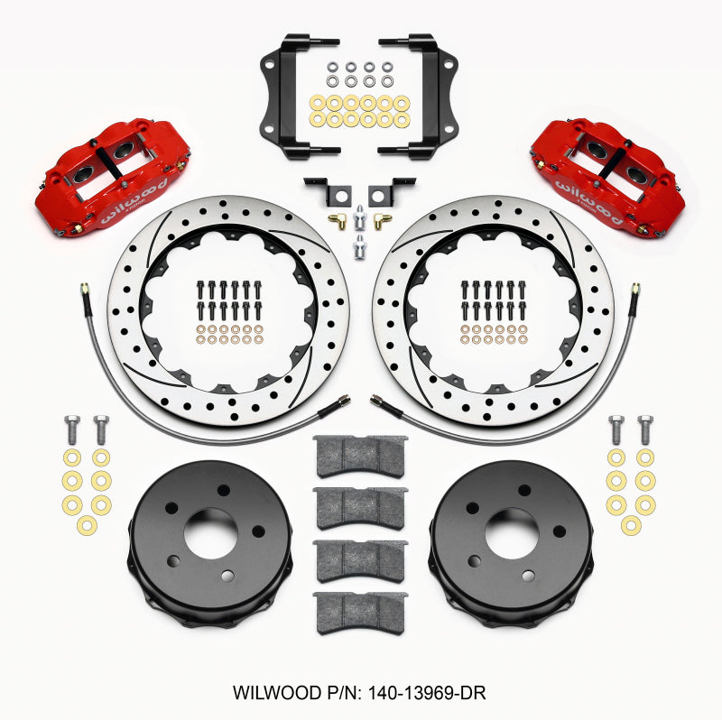 WIL Superlite Brake Kit - Wilwood Narrow Superlite 4R Rear Kit 12.88in Drilled Red 2007-up Jeep JK w/Lines