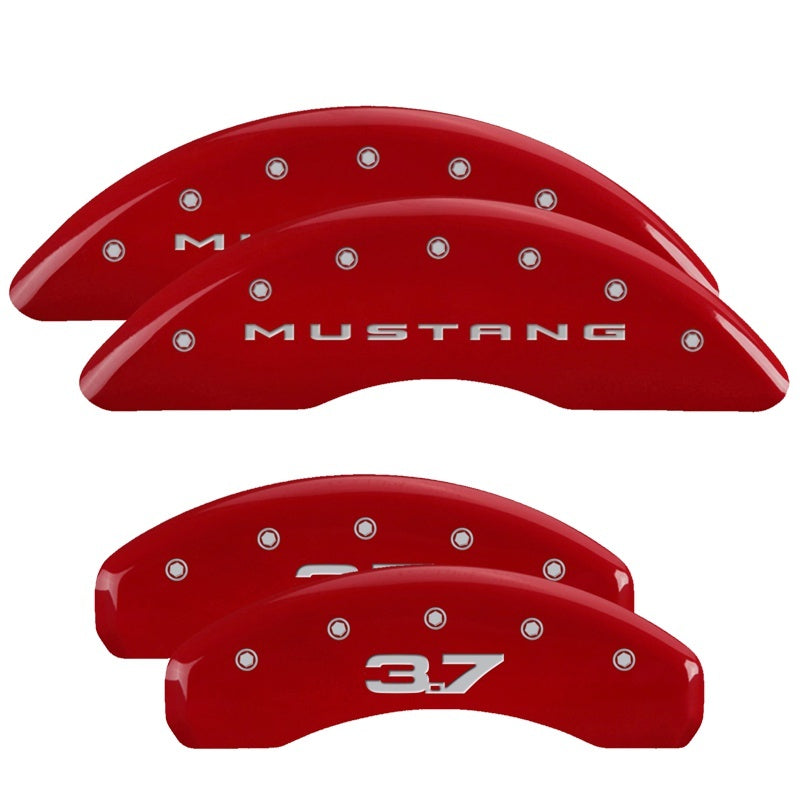 MGP Caliper Covers 4 Logo - MGP 4 Caliper Covers Engraved Front 2015/Mustang Engraved Rear 2015/37 Red finish silver ch