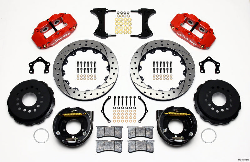 WIL Superlite Brake Kit - Wilwood Narrow Superlite 4R Rear P-Brk Kit 12.88in Drilled Red Mopar/Dana 2.36in Off w/Snap Ring