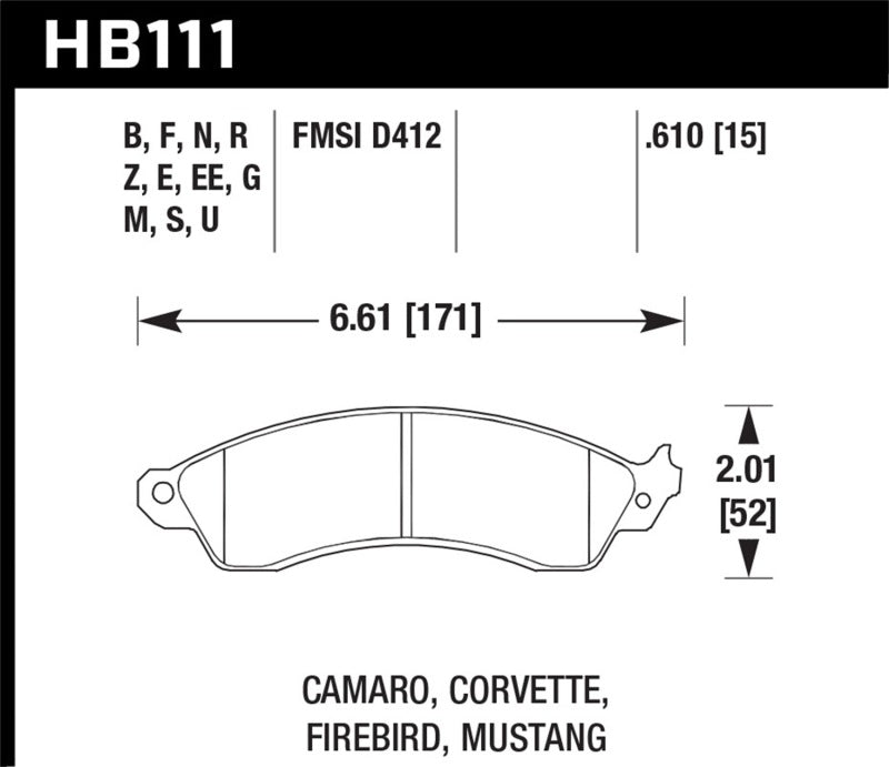 HAWK ER-1 Brake Pad Sets - Hawk 1991 Chevrolet Camaro 3.1L Heritage Edition Performance Package Front ER-1 Brake Pads
