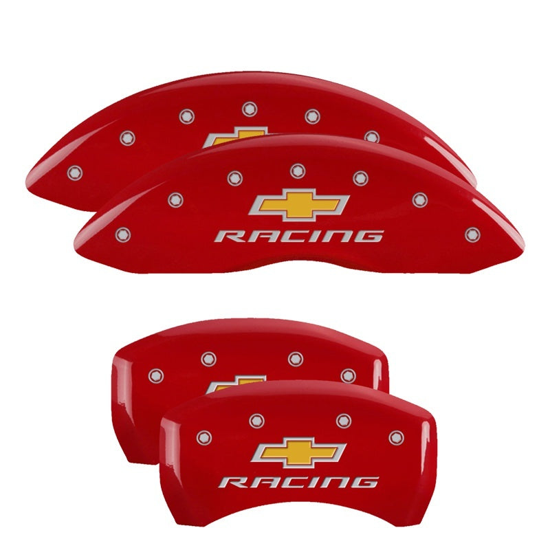 MGP Caliper Covers 4 Logo - MGP 4 Caliper Covers Engraved Front & Rear Chevy racing Red finish silver ch