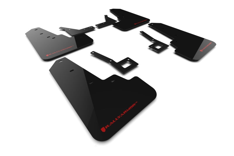 RAL UR Blk Flap/Rd Logo - Rally Armor 19-25 Dodge Ram 1500 Rebel Black UR Mud Flap w/Red Logo