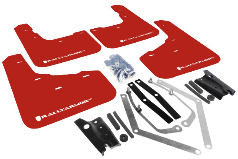 RAL UR Red Flap/Wht Logo - Rally Armor 13-19 Ford Fiesta ST Red UR Mud Flap w/White Logo