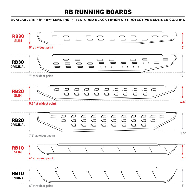 GOR RB20 Slim Running Boards - Go Rhino RB20 Slim Running Boards - Universal 68in. - Bedliner Coating