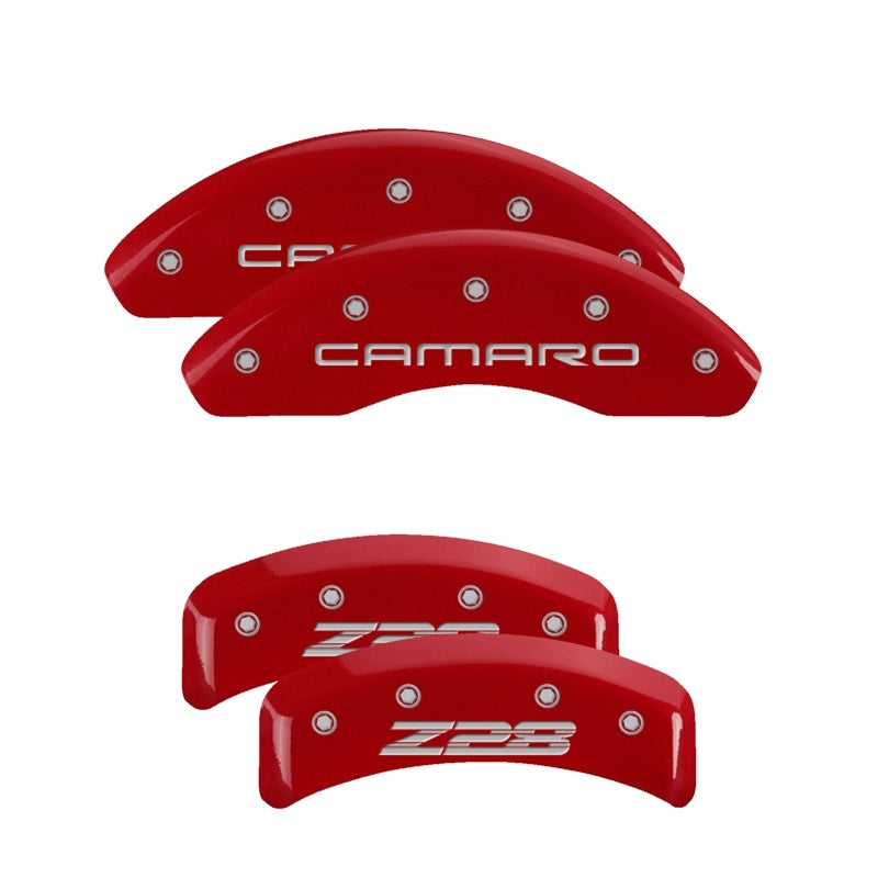 MGP Caliper Covers 4 Logo - MGP 4 Caliper Covers Engraved Front Gen 4/Camaro Engraved Rear Gen 4/Z28 Red finish silver ch