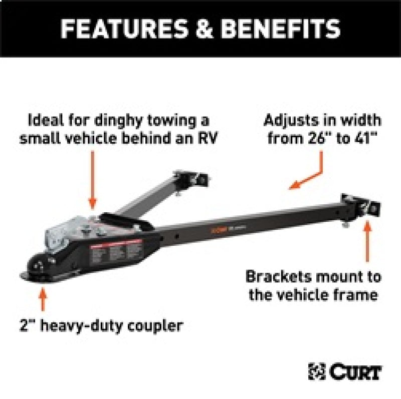 ROK Towing Solutions - RockJock Curt Tow Bar with Adjustable Width Arms Car Mount 2in Ball 5000lbs