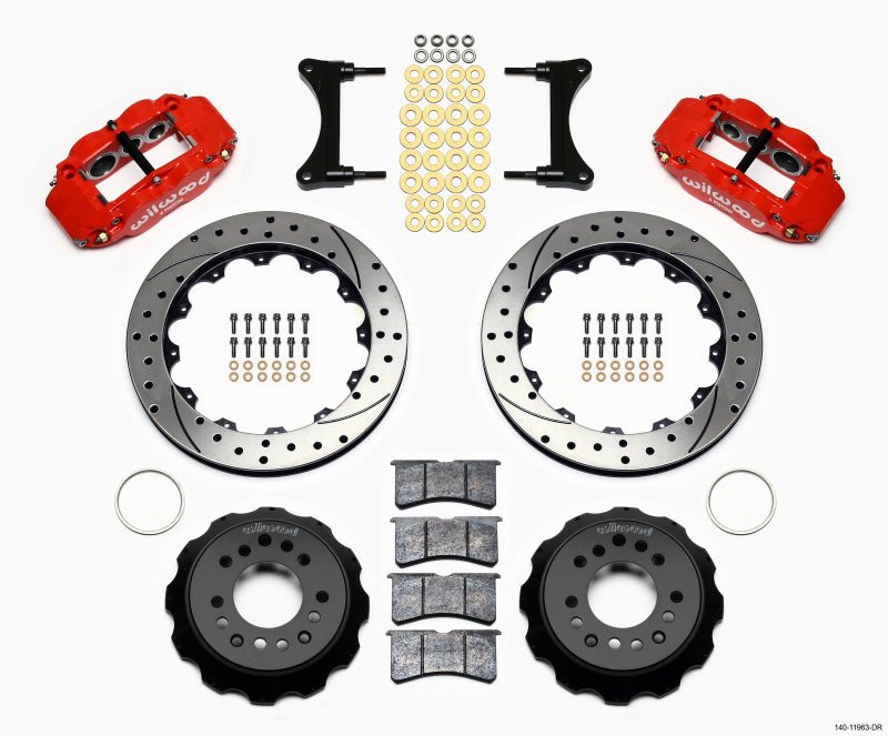WIL Superlite Brake Kit - Wilwood Narrow Superlite 6R Front Hat Kit 12.88in Drill Red 93-96 Mazda RX7