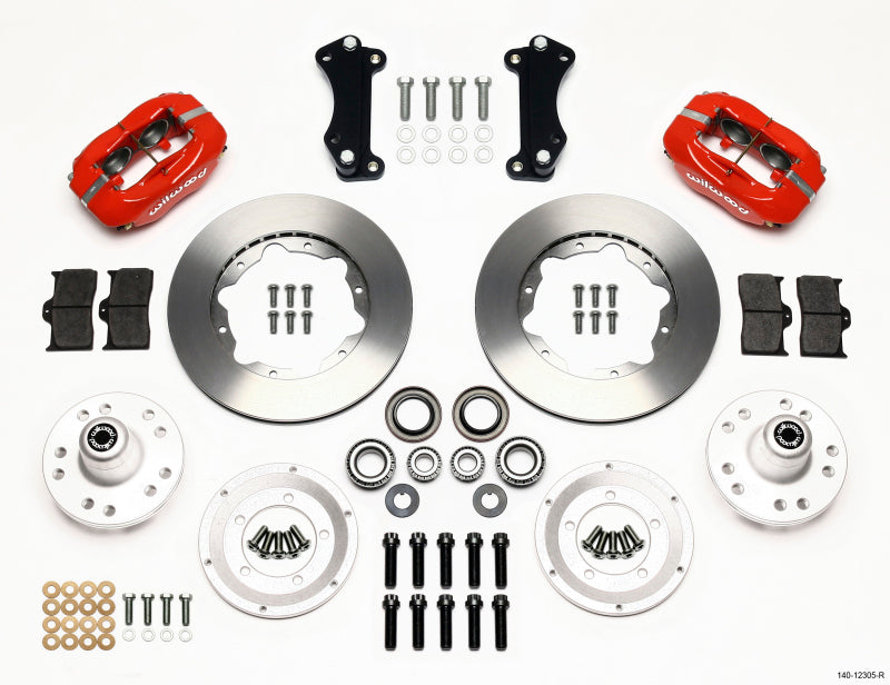 WIL Dynalite Brake Kit - Wilwood Forged Dynalite Front Kit 11.00in Red Heidts Tri -5 2 inch Drop Spindle